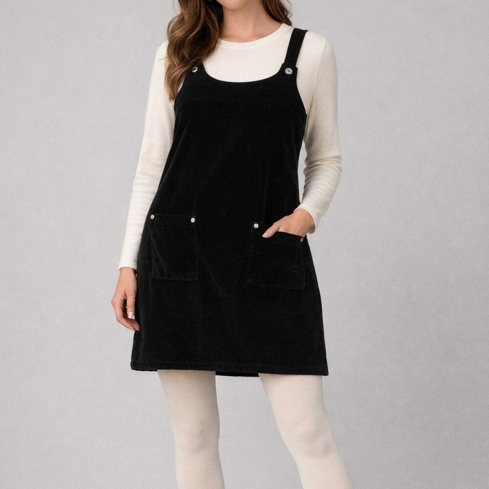 Vintage Faded Glory Size M Velvet Jumper Mini Overall Dress Y2K Black Twee